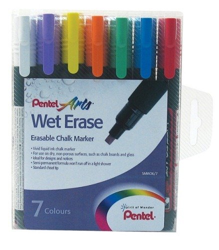 Pentel SMW26/7 Wet Erase Chalk Marker Medium Tip - Assorted Colours