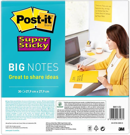 Post-it Super Sticky Meeting Notes, Pack of 4 Pads, 45 Sheets per Pad, 203 mm x 152 mm, Green, Pink, Yellow, Orange Colors - Large Extra Sticky Notes For Note Taking, To Do Lists & Reminders