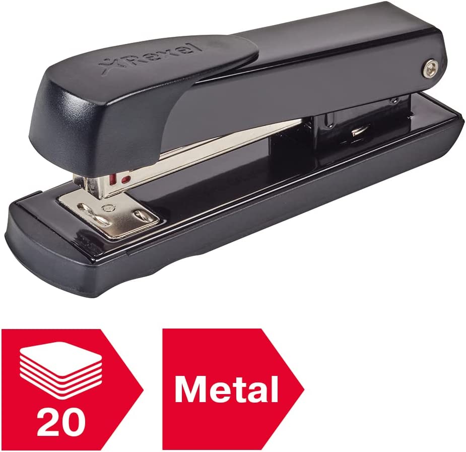 Rexel Meteor Half Strip Stapler, 20 Sheet Capacity, Uses 24/6 and 26/6 Staples, Metal Body, Black, 2100019