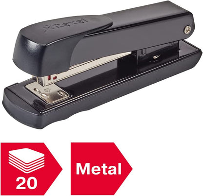 Rexel Meteor Half Strip Stapler, 20 Sheet Capacity, Uses 24/6 and 26/6 Staples, Metal Body, Black, 2100019