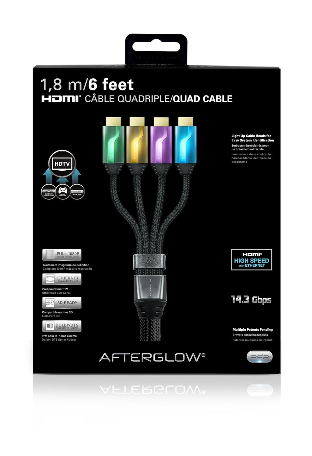 Afterglow PL-9025GOPBEU Quadruple HDMI Cable 1.80 m Multi-Coloured