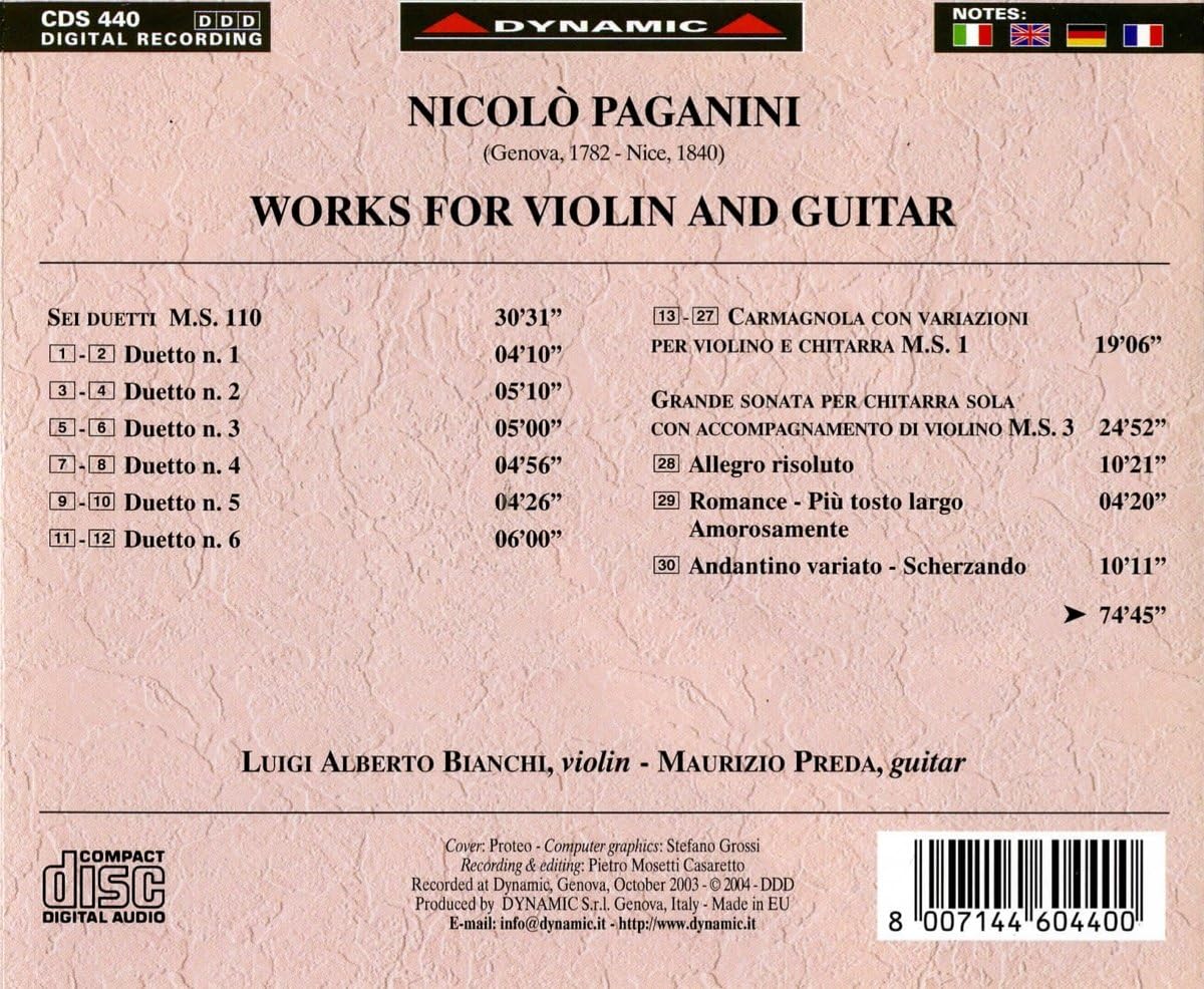 Works for Violin and Guitar (Bianchi, Preda)
