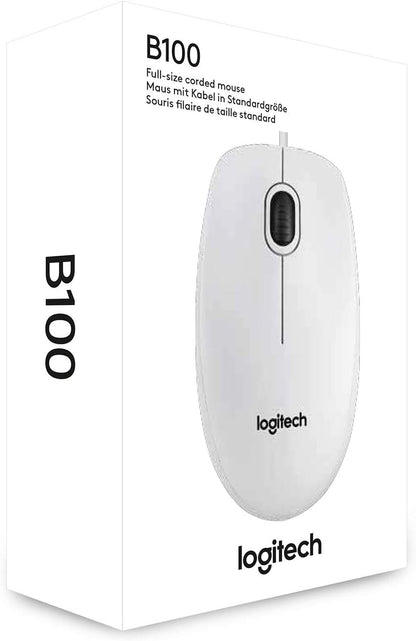 Logitech B100 Wired USB Mouse, 3-Buttons, Optical Tracking, Ambidextrous PC / Mac / Laptop / Chromebook