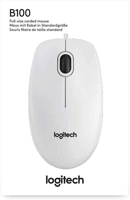 Logitech B100 Wired USB Mouse, 3-Buttons, Optical Tracking, Ambidextrous PC / Mac / Laptop / Chromebook