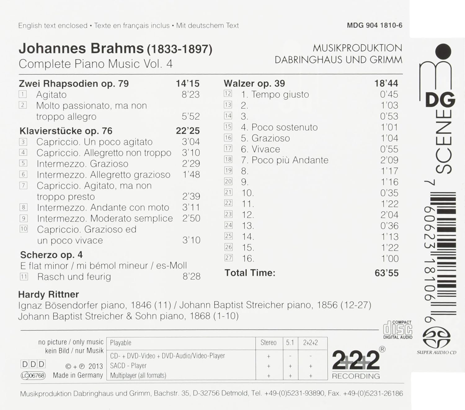 BRAHMS PIANO WORKS Ignaz Bösendorfer Piano 1846 Johann Bapti