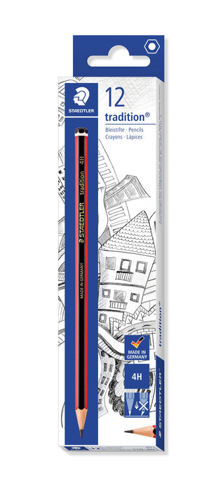 STAEDTLER 110-4H Tradition Graphite Pencil for Drawing & Sketching - 4H (Box of 12), Red