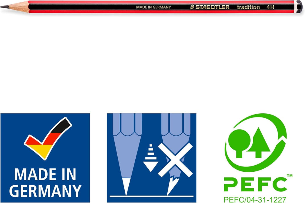 STAEDTLER 110-4H Tradition Graphite Pencil for Drawing & Sketching - 4H (Box of 12), Red