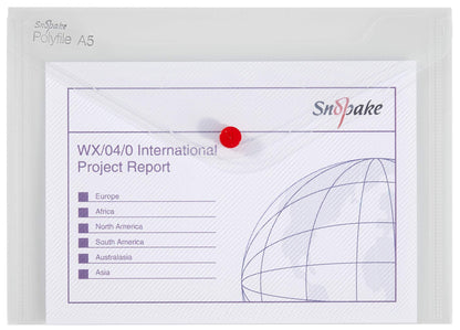 Snopake A5 Polyfile Popper Wallet with Press Stud Closure – Clear  Ref: 11382