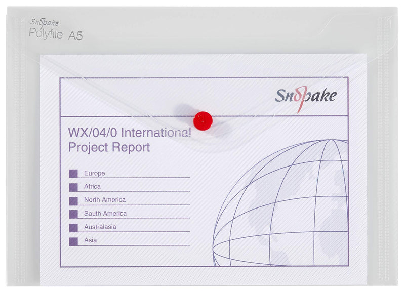 Snopake A5 Polyfile Popper Wallet with Press Stud Closure – Clear  Ref: 11382