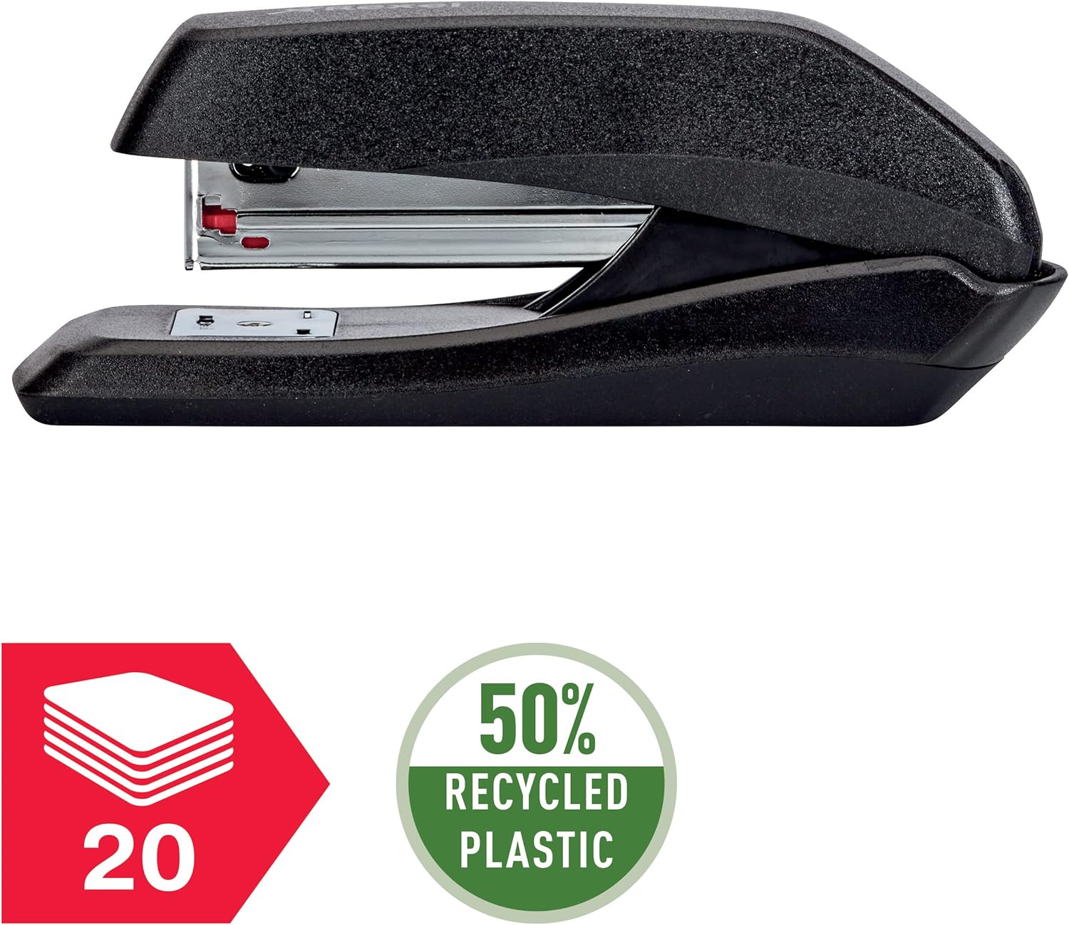 Rexel Ecodesk compact stapler, 20 Sheets, Made with 50% recycled plastic, Eco friendly, 2100029, Black