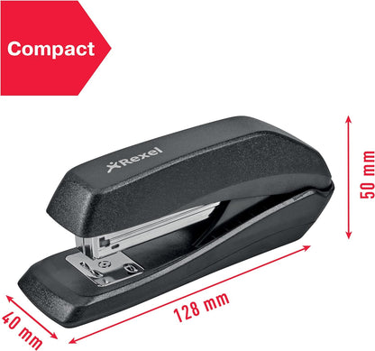 Rexel Ecodesk compact stapler, 20 Sheets, Made with 50% recycled plastic, Eco friendly, 2100029, Black