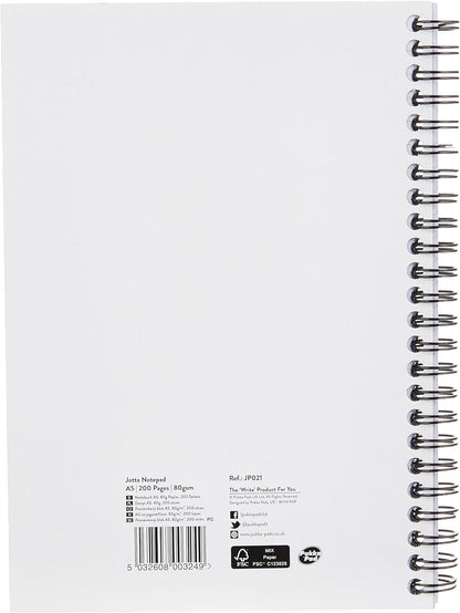 Pukka Pad, Striped Jotta Pad A5 Notebook 3-Pack with Twin Wire Binding - 200 Pages of 80GSM Paper with 8mm Lines and Perforated Edges – Assorted Colours, 21 x 14.5 cm