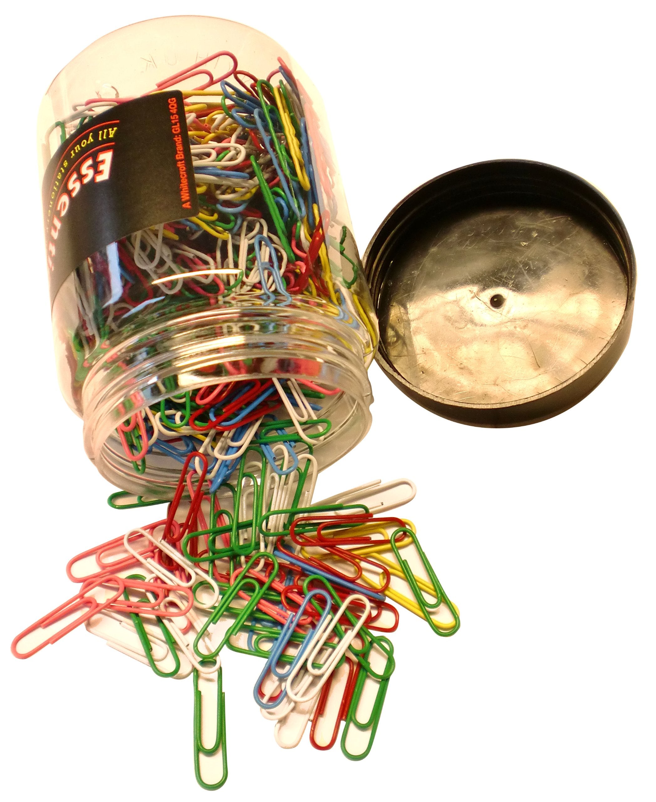 Whitecroft Essentials Stationery Tubs 32mm Large Plain Paper Clips - Assorted Colours (Pack of 500