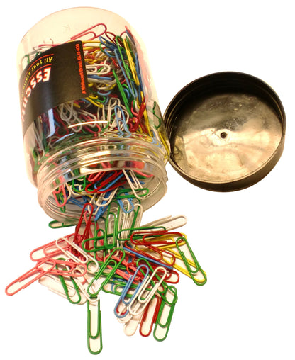 Whitecroft Essentials Stationery Tubs 32mm Large Plain Paper Clips - Assorted Colours (Pack of 500