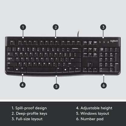 Logitech K120 Teclado con Cable para Windows, Disposición QWERTY Inglés Reino Unido - Negro (Paquete de 2)