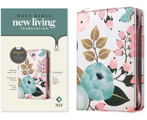 NLT Compact Zipper Bible, Filament-Enabled Edition (Red Letter, Cloth, Floral Garden