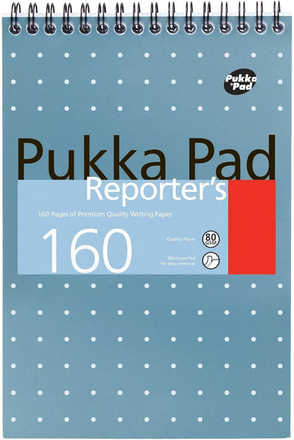 Pukka Pad, Reporter’s Pad 3 Pack for Home, School, and Office – 14 x 20.5cm – Wirebound, Head-Bound Notebook with 160 Pages of 80GSM Paper – Microperforated for Easy Removal – Blue