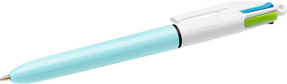 BIC 4 Colours Fun Retractable Ballpoint Pens - Box of 12 with Light Blue Pastel Barrel and Medium Point (1.0 mm