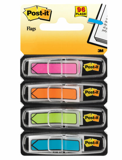 Post-it 684ARR4 12 x 43 mm Index Arrows Repositionable, 4 Bright Colours - Blue, Green, Pink, Yellow, Pack of 96