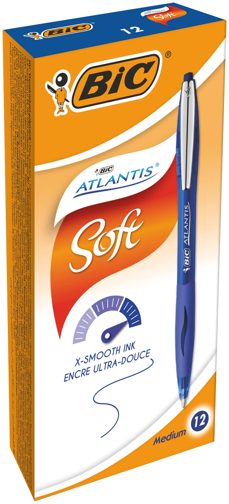 Bic 902132 Atlantis Soft Ball Pens Medium Point (1.0 mm) - Blue, Box of 12