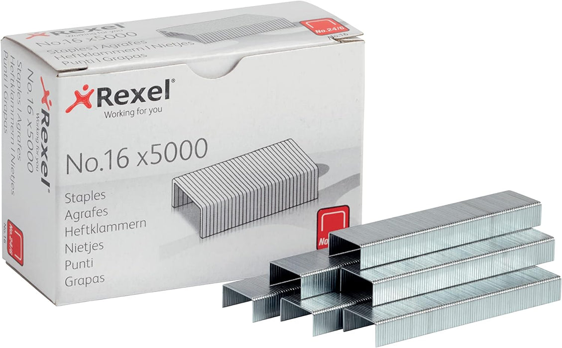 Rexel No.16 24/6 mm Standard Staples, For Stapling up to 20 Sheets, Use with Desktop Staplers and Pliers, Box of 5000, 6010 & No.56 26/6 Staples for Standard Staplers, 5000 Count