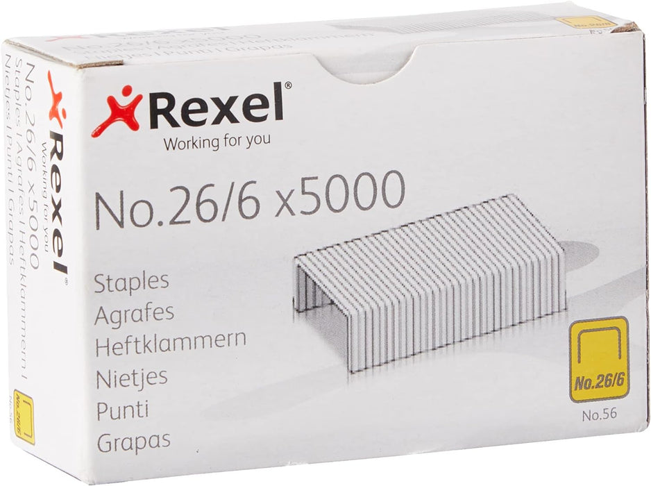 Rexel No.16 24/6 mm Standard Staples, For Stapling up to 20 Sheets, Use with Desktop Staplers and Pliers, Box of 5000, 6010 & No.56 26/6 Staples for Standard Staplers, 5000 Count