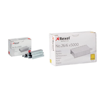 Rexel No.16 24/6 mm Standard Staples, For Stapling up to 20 Sheets, Use with Desktop Staplers and Pliers, Box of 5000, 6010 & No.56 26/6 Staples for Standard Staplers, 5000 Count