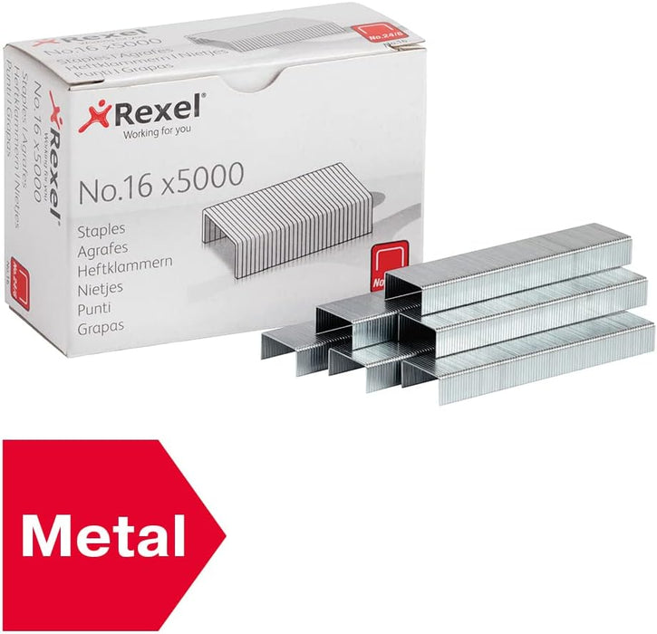 Rexel No.16 24/6 mm Standard Staples, For Stapling up to 20 Sheets, Use with Desktop Staplers and Pliers, Box of 5000, 6010 & No.56 26/6 Staples for Standard Staplers, 5000 Count
