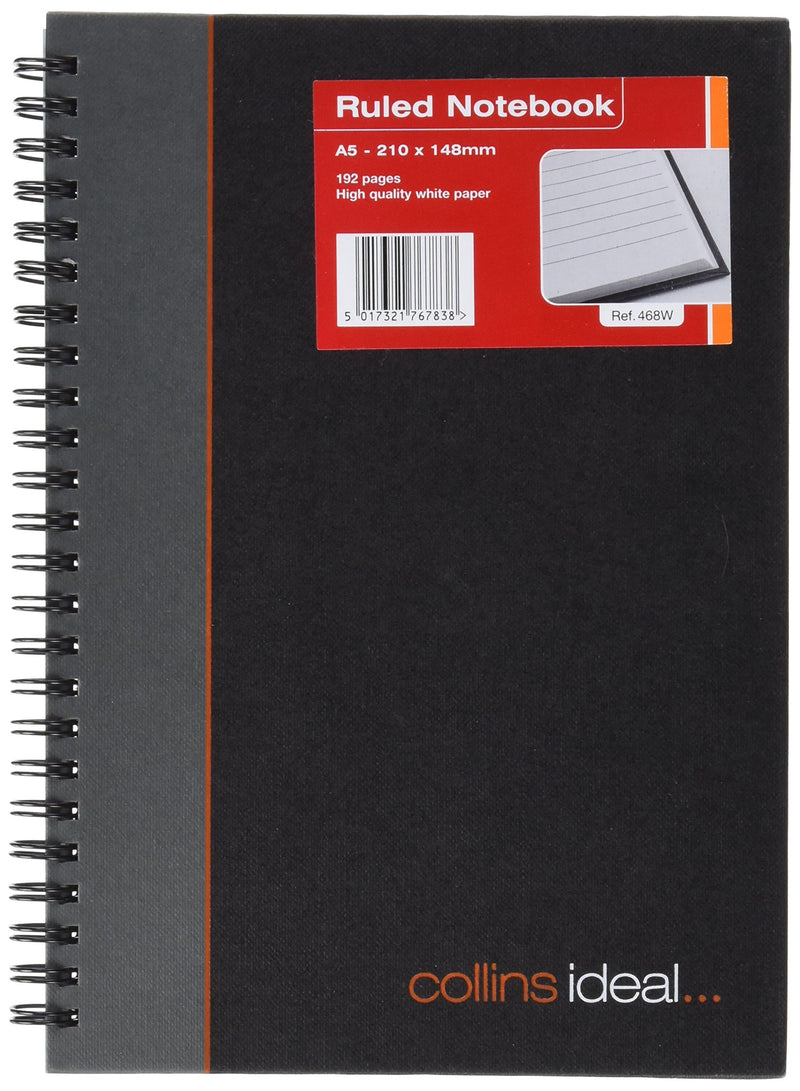 Collins Ideal A5 Manuscript Book Wire Feint Ruled- 192 Pages - 468W, Black