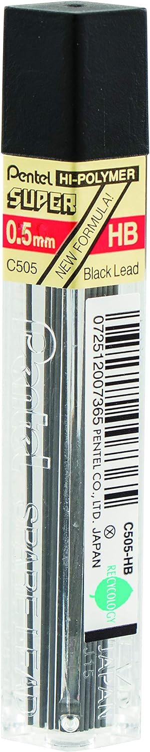 Pentel Refill Lead Extra-strong Hi-polymer in Tube of 12 x HB 0.5mm Ref C505-HB , black