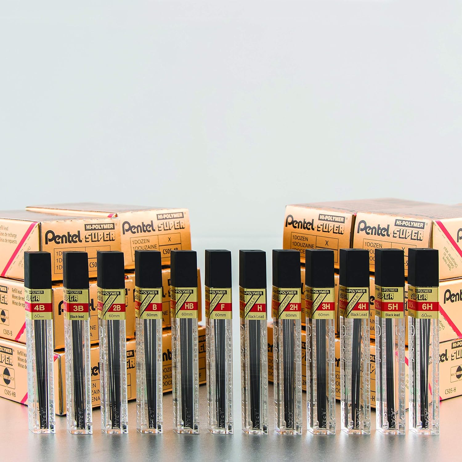 Pentel Refill Lead Extra-strong Hi-polymer in Tube of 12 x HB 0.5mm Ref C505-HB , black
