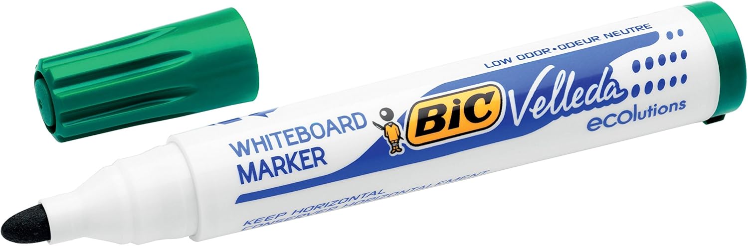 Bic Velleda 1701 Ecolutions Whiteboard Pens, Green - Box of 12 - Dry Erase Pens for Whiteboards in School or office