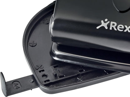 Rexel V412 4 Hole Punch, 12 Sheet Capacity, Adjustable Guide Bar, Metal, Black, 8309 Single