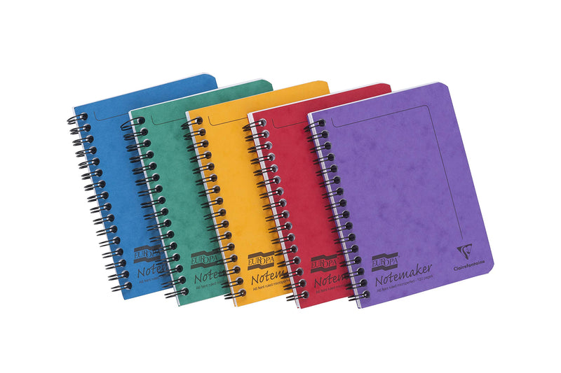 Clairefontaine - Ref 482/1138Z - Europa Notemaker Sidebound Notebook (120 Pages) - A6 Size, 90gsm Brushed Vellum Paper, Micro-Perforated Sheets, Lined Rulings - Assorted Colours (Pack of 10
