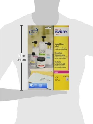 Avery Self Adhesive Clear Mini Organising Return Address Labels, Laser Printers (38.1 x 21.2 mm, 65 Labels Per A4 Sheet, 25 Sheets), 1625 labels, (L7551