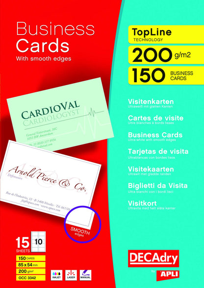 DECAdry TopLine Business Cards Straight White - Ref OCC3342 (Pack 150