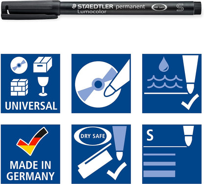 STAEDTLER 313-9 Lumocolor Permanent Pen, Superfine Line Width, 0.4mm - Black (Box of 10