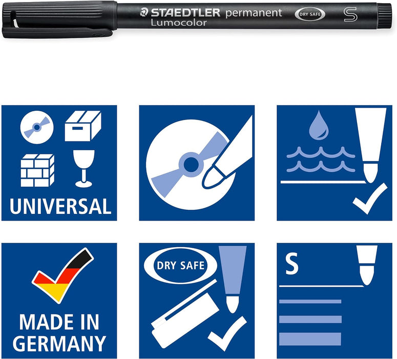 STAEDTLER 313-9 Lumocolor Permanent Pen, Superfine Line Width, 0.4mm - Black (Box of 10