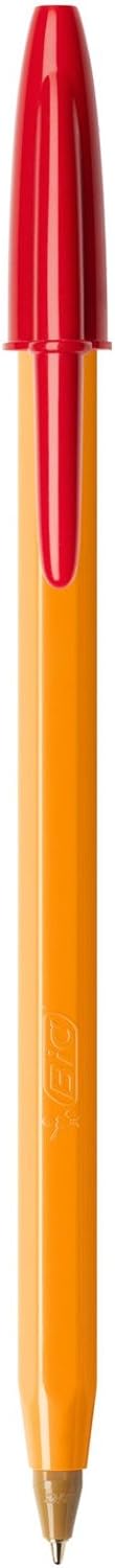BIC Orange Fine Ballpoint Pens, Fine Point (0.8 mm), Red Ink, Box of 20 - Writing Pens with Long-Lasting Ink