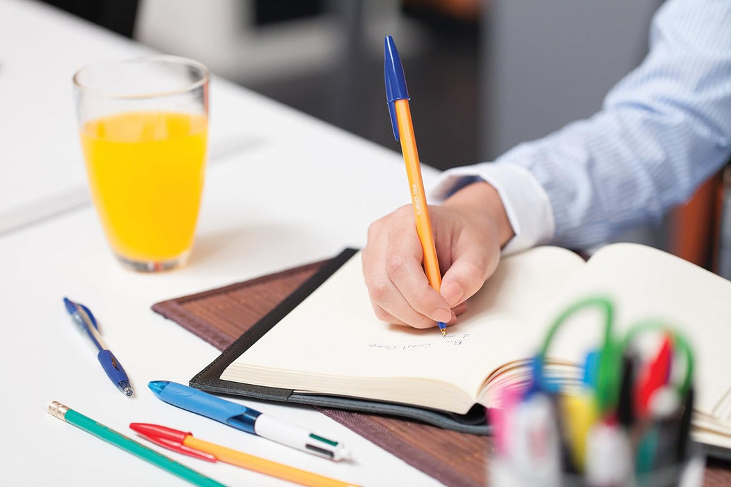 BIC Orange Fine Ballpoint Pens, Fine Point (0.8 mm), Red Ink, Box of 20 - Writing Pens with Long-Lasting Ink