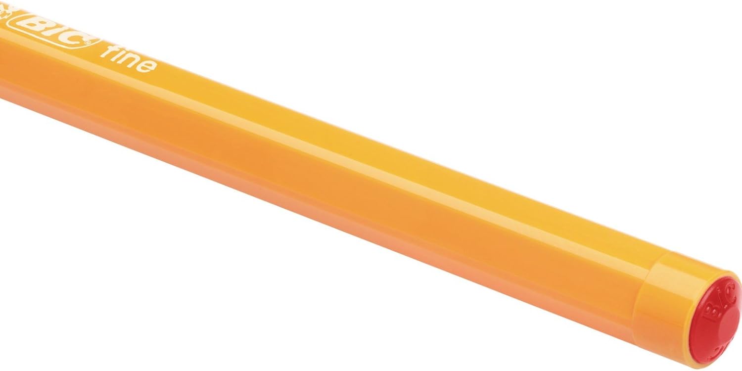BIC Orange Fine Ballpoint Pens, Fine Point (0.8 mm), Red Ink, Box of 20 - Writing Pens with Long-Lasting Ink