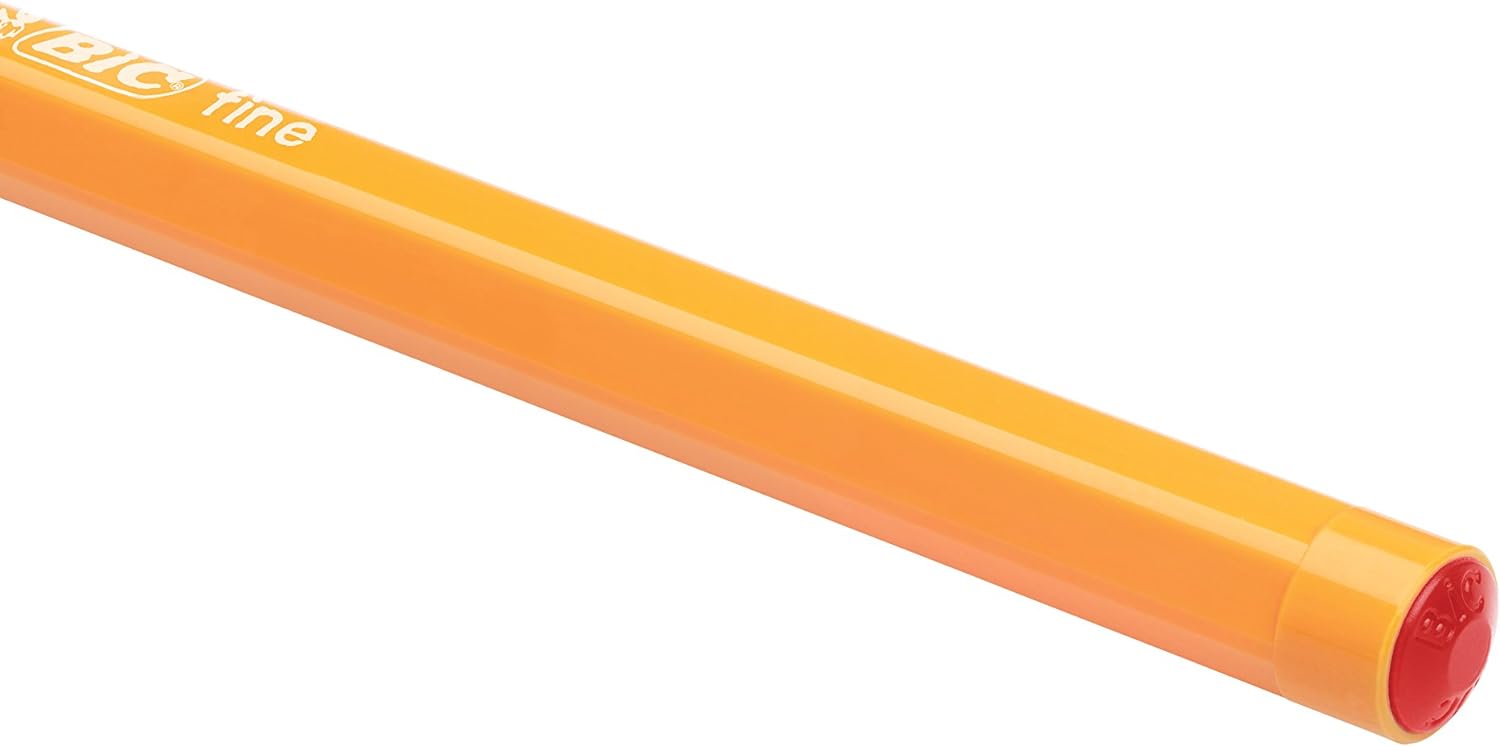 BIC Orange Fine Ballpoint Pens, Fine Point (0.8 mm), Red Ink, Box of 20 - Writing Pens with Long-Lasting Ink