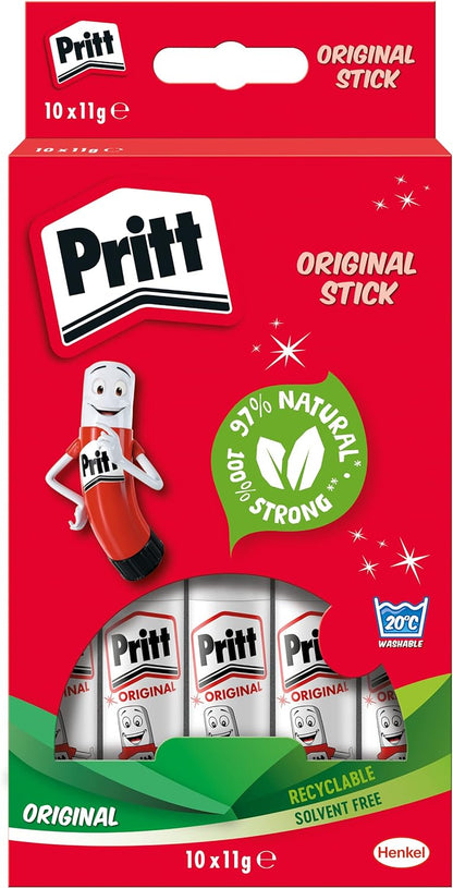 Pritt Glue Stick, Safe & Child-Friendly Craft Glue for Arts & Crafts Activities, Strong-Hold adhesive for School & Office Supplies, 10x11g Pritt Stick,White