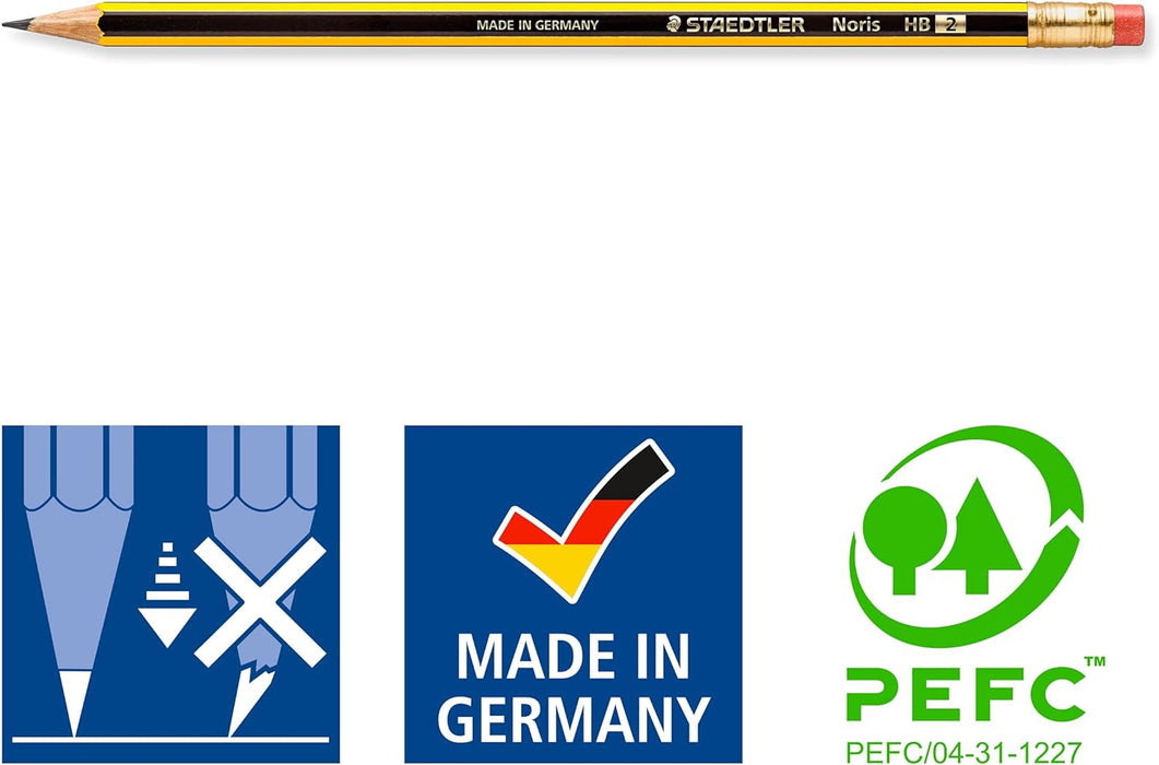 STAEDTLER 122-HB Noris Graphite Pencils with Eraser-Tip - HB (Box of 12