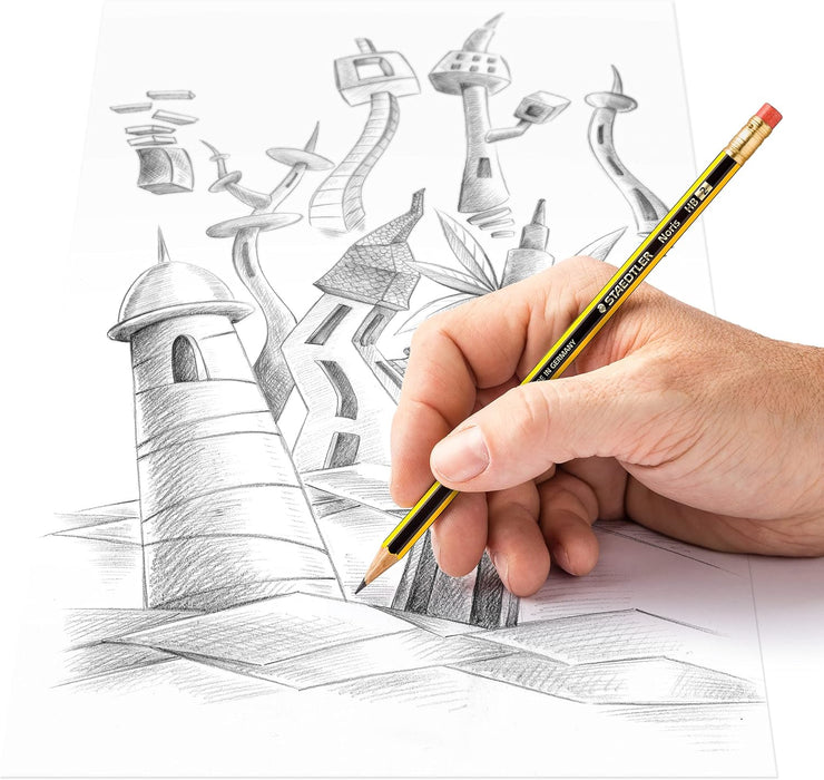 STAEDTLER 122-HB Noris Graphite Pencils with Eraser-Tip - HB (Box of 12