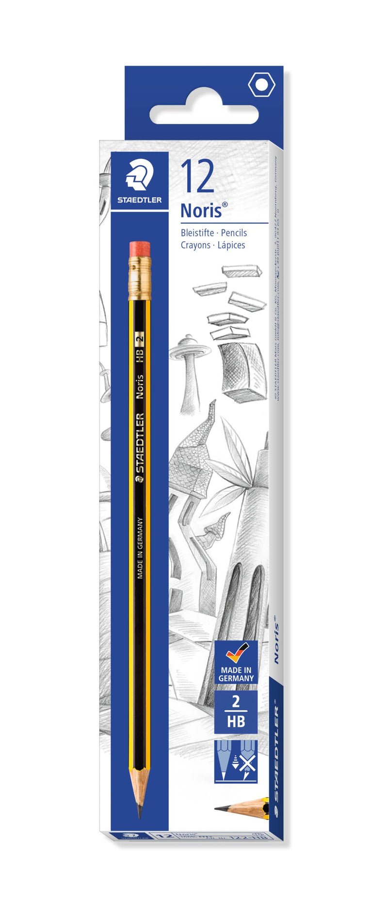 STAEDTLER 122-HB Noris Graphite Pencils with Eraser-Tip - HB (Box of 12