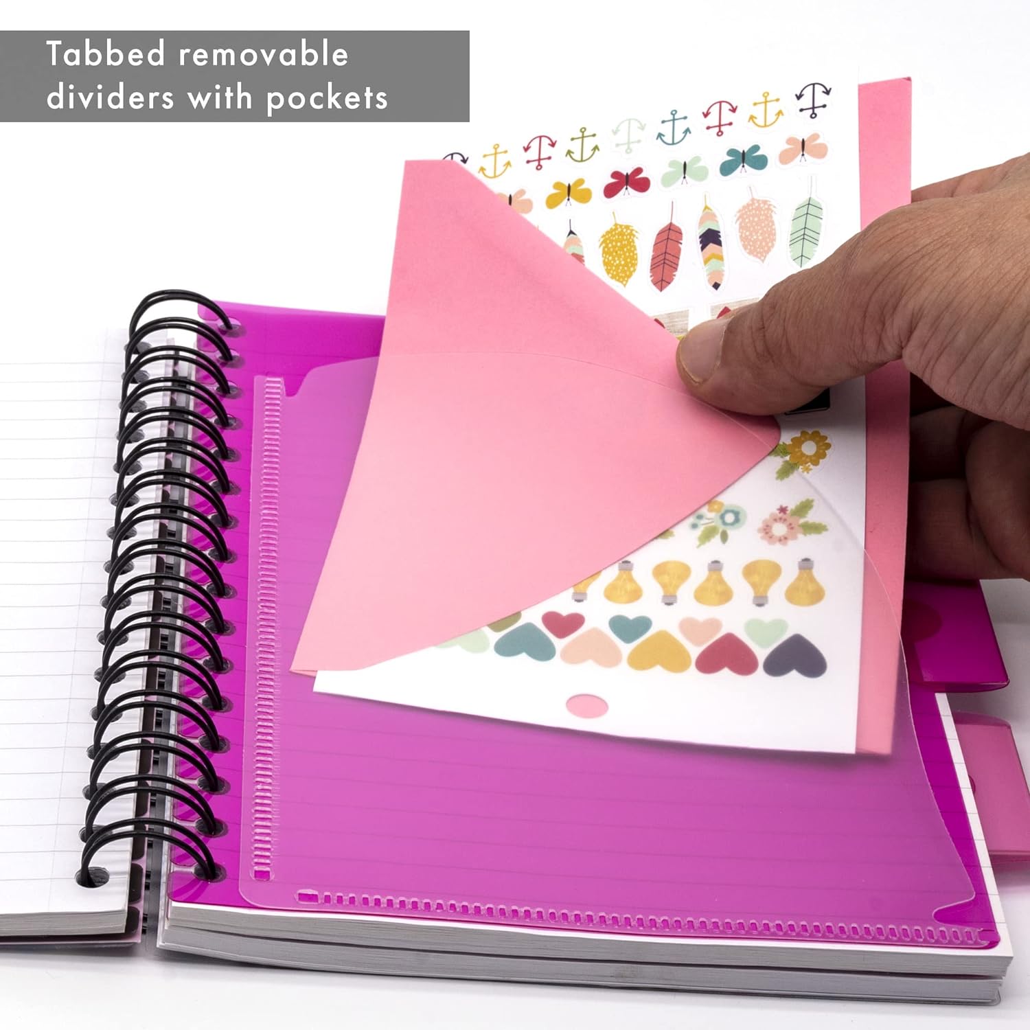 Pukka Pad, A5 Striped Project Notebook 3-Pack - 21 x 14.9cm - Wirebound Notebook with 8mm Feint Ruled Lines on 80GSM Paper – Includes 3 Repositionable Dividers with Storage Pockets - 250 Pages