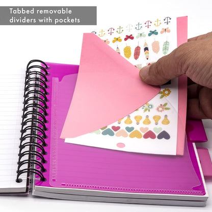 Pukka Pad, A5 Striped Project Notebook 3-Pack - 21 x 14.9cm - Wirebound Notebook with 8mm Feint Ruled Lines on 80GSM Paper – Includes 3 Repositionable Dividers with Storage Pockets - 250 Pages