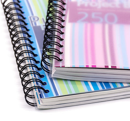 Pukka Pad, A5 Striped Project Notebook 3-Pack - 21 x 14.9cm - Wirebound Notebook with 8mm Feint Ruled Lines on 80GSM Paper – Includes 3 Repositionable Dividers with Storage Pockets - 250 Pages
