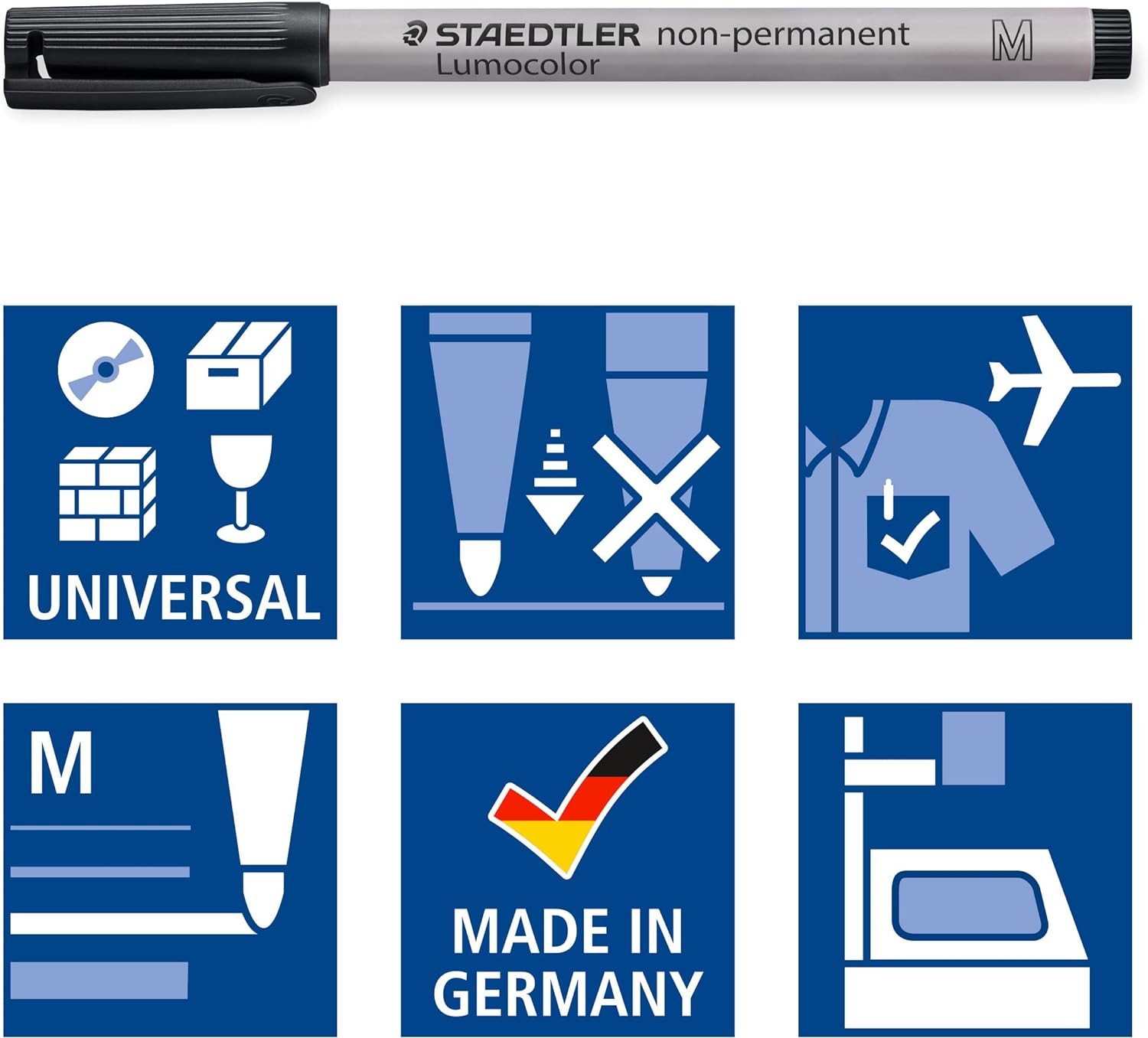 STAEDTLER 315-9 Lumocolor Non-Permanent Pen, Medium Line Width, 1.0mm - Black (Box of 10